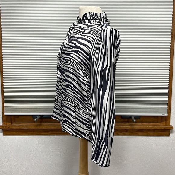 Banana Republic NWT Zebra Print Mock Neck Tie Ling Sleeve Blouse Size XS - Picture 8 of 12